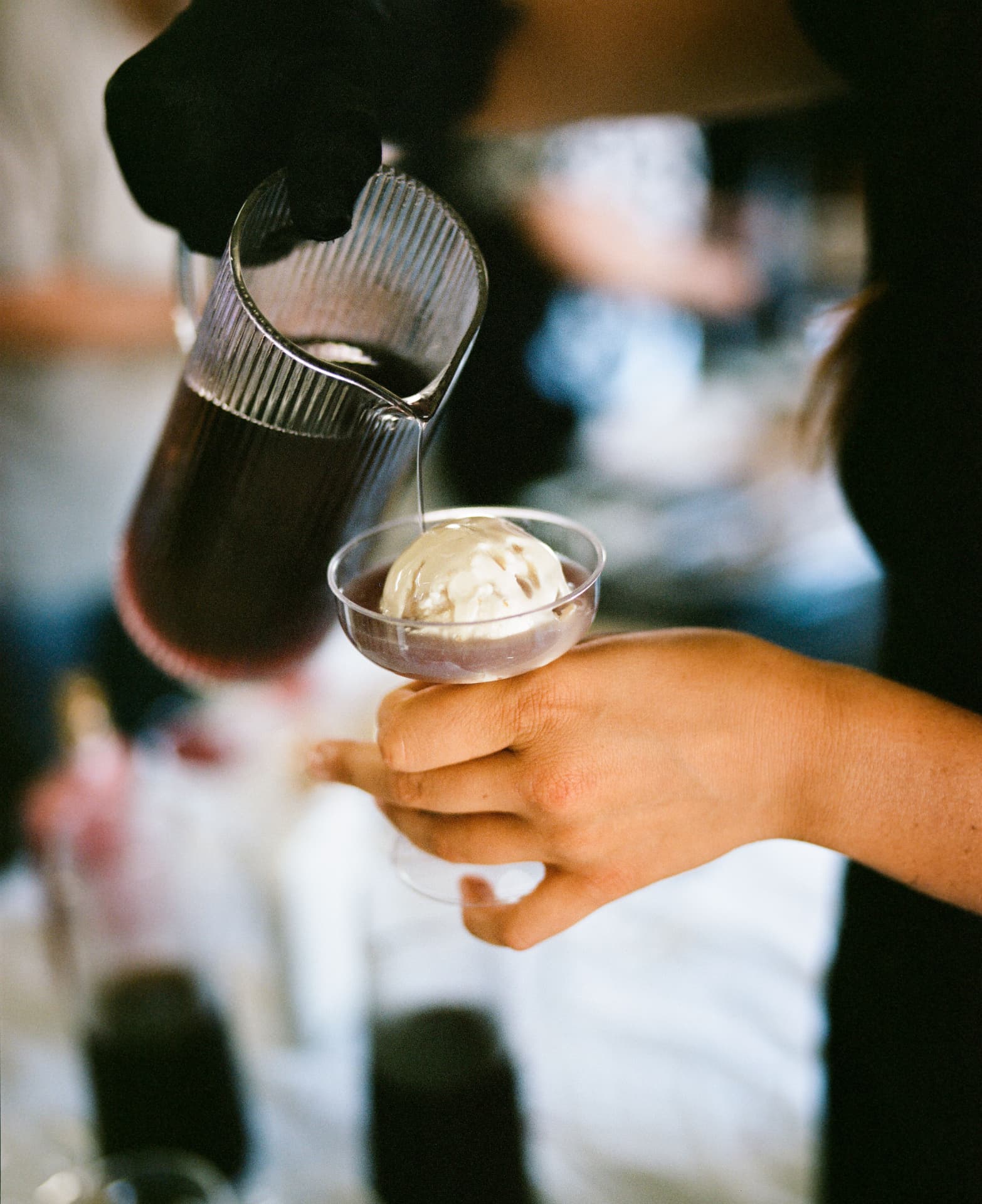 Espresso poured over vanilla ice cream at BLANKSPACE Santa Monica