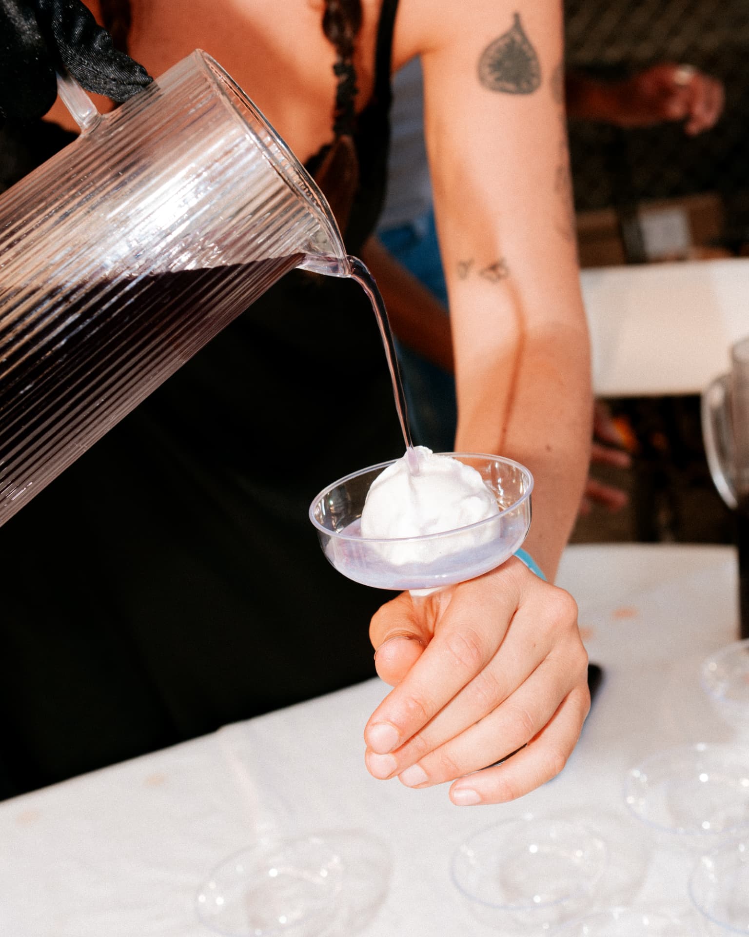 A tableside pour over vanilla ice cream at Blockprint in Venice